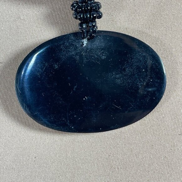 Mother Of Pearl Necklace Oval Beaded Black Tan Statement Chunky - Picture 5 of 5